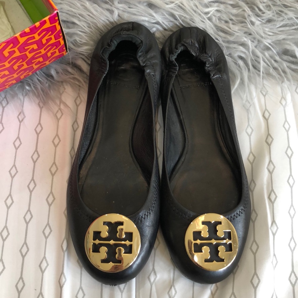 Black and Gold Tory Burch Ballet Slippers
